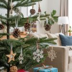 Dog friendly ornaments hanging on a Spruce Christmas Tree